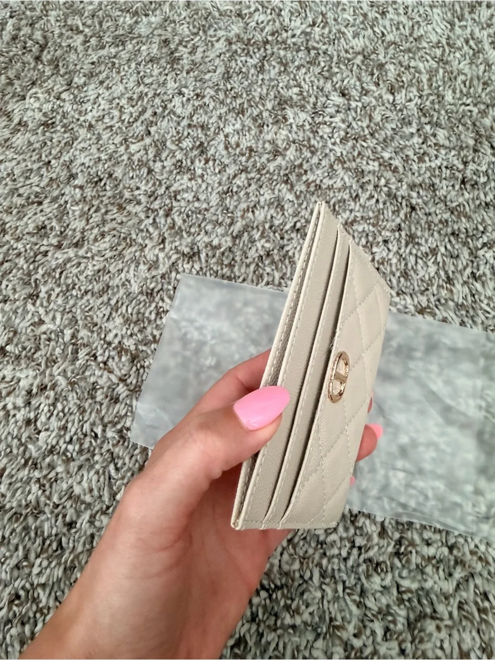 Dior Cream Quilted Card Holder with Gold CD Logo